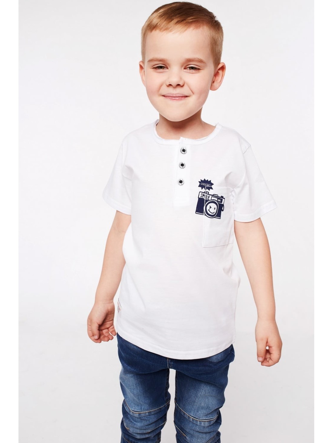 Jungen-T-Shirt mit weißen Knöpfen NDZ4482 – Online-Shop – Boutique